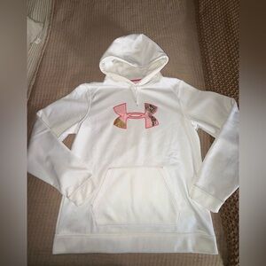 Under Armour White Hoodie with Pink Logo and Green Camo Accent